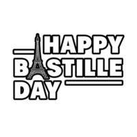 bastille dag belettering met eiffeltoren lijnstijl vector