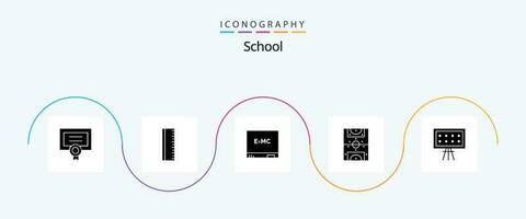 school- glyph 5 icoon pak inclusief presentatie. bord. onderwijs. alfabet. Amerikaans voetbal vector