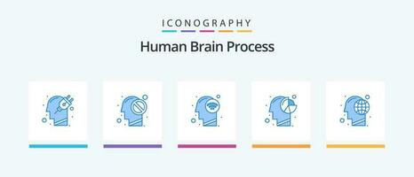 menselijk hersenen werkwijze blauw 5 icoon pak inclusief verstand. hoofd. verboden. grafiek. Wifi signaal. creatief pictogrammen ontwerp vector