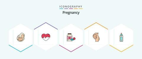 zwangerschap 25 gevulde lijn icoon pak inclusief zwanger. pols. tablet. capsule vector