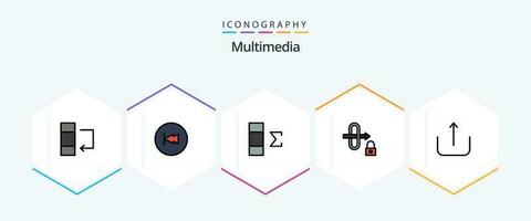 multimedia 25 gevulde lijn icoon pak inclusief . ui. kolom. multimediaal. slot vector