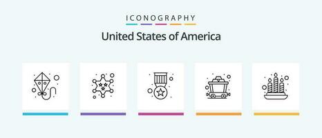 Verenigde Staten van Amerika lijn 5 icoon pak inclusief Verenigde Staten van Amerika. Indianapolis. Patat. Indiana. medaille. creatief pictogrammen ontwerp vector