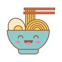 spaghetti en ei gebakken kawaii lijn en vulstijl vector