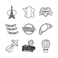 bundel van iconen van de Bastille-dag vector