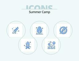 zomer kamp blauw icoon pak 5 icoon ontwerp. Nee. boom. camping. oerwoud. camping vector