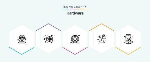 hardware 25 lijn icoon pak inclusief . Speel. schroef. film. smartphone vector