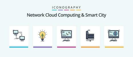 netwerk wolk berekenen en slim stad lijn gevulde 5 icoon pak inclusief idee. technologie. bescherming. pc. hardware. creatief pictogrammen ontwerp vector