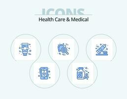 Gezondheid zorg en medisch blauw icoon pak 5 icoon ontwerp. tandpasta. testen. tablet. orgaan. controle vector