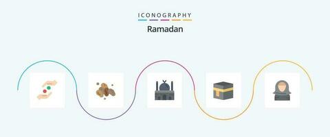 Ramadan vlak 5 icoon pak inclusief mekka. Islam. gebouw. heilig. plaats vector