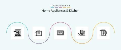 huis huishoudelijke apparaten en keuken lijn 5 icoon pak inclusief keuken. oven. rijst. machine. elektrisch vector