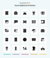 creatief huis huishoudelijke apparaten en keuken 25 glyph solide zwart icoon pak zo net zo keuken. bedienen. verwarming. pallat. hotel vector