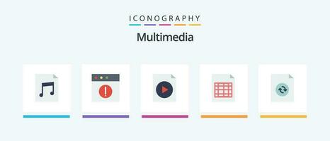 multimedia vlak 5 icoon pak inclusief . video. synchroniseren. document. creatief pictogrammen ontwerp vector