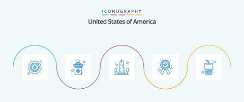 Verenigde Staten van Amerika blauw 5 icoon pak inclusief glas. ster. mijlpaal. politie. Washington vector