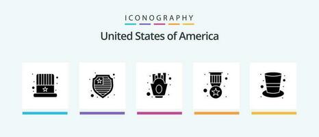 Verenigde Staten van Amerika glyph 5 icoon pak inclusief hoed. Amerikaans. Frans Patat. leger. kenteken. creatief pictogrammen ontwerp vector