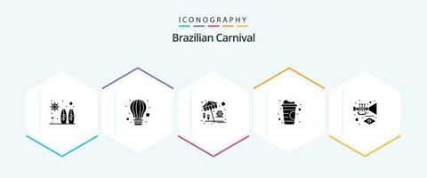 braziliaans carnaval 25 glyph icoon pak inclusief carnaval. instrument. strand. zacht drankje. drinken vector