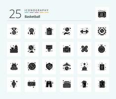 basketbal 25 solide glyph icoon pak inclusief sport. halter. klembord. sport. hand- vector