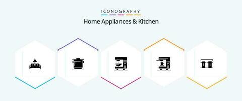 huis huishoudelijke apparaten en keuken 25 glyph icoon pak inclusief keuken. machine. rijst. huis. koffie vector