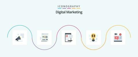 digitaal afzet vlak 5 icoon pak inclusief creatief denken. brein. document. rapport. artikel vector