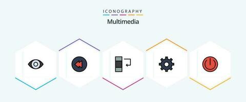 multimedia 25 gevulde lijn icoon pak inclusief . versnelling. macht vector