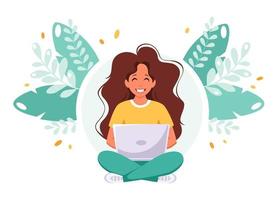 vrouw zitten met laptop freelance werken op afstand thuiskantoor concept vector