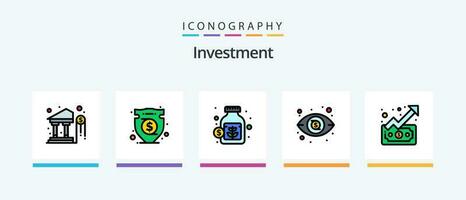 investering lijn gevulde 5 icoon pak inclusief handen. raket. grafiek. geld. financiën. creatief pictogrammen ontwerp vector