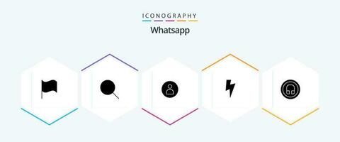 WhatsApp 25 glyph icoon pak inclusief ui. hoofdtelefoon. arbeider. koptelefoon. eenvoudig vector