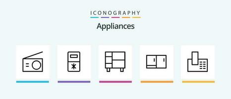 huishoudelijke apparaten lijn 5 icoon pak inclusief verwarming. koelkast. garderobe. ijskast. oven. creatief pictogrammen ontwerp vector