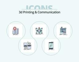 3d het drukken en communicatie lijn gevulde icoon pak 5 icoon ontwerp. fabricage. abstract. printer. web. netto vector