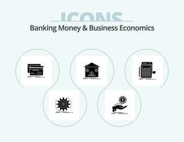 bank geld en bedrijf economie glyph icoon pak 5 icoon ontwerp. besparingen. borg. financiën. financiën. credit vector