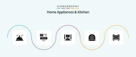 huis huishoudelijke apparaten en keuken glyph 5 icoon pak inclusief keuken. processor. ac . server. computer vector