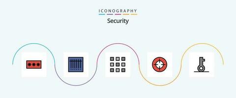 veiligheid lijn gevulde vlak 5 icoon pak inclusief sleutel. schieten. toetsen. focus. aantal vector