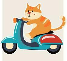 schattig dik kat rijden elektrisch scooter grappig tekenfilm illustratie. ontwerp poster elementen vector