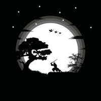 ninja, Sluipmoordenaar, samurai opleiding Bij nacht Aan een vol maan vector