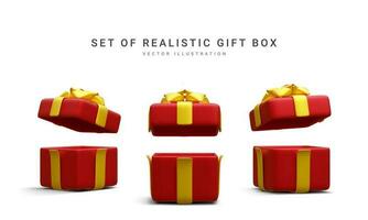reeks van 3d realistisch geschenk dozen met lint geïsoleerd Aan wit achtergrond. verrassing dozen. vector illustratie