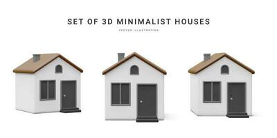 reeks van 3d realistisch huizen geïsoleerd Aan licht achtergrond. echt landgoed, hypotheek, lening concept. huis pictogrammen in tekenfilm minimaal stijl. vector illustratie