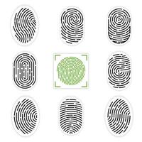 reeks van vector illustraties van veiligheid vingerafdruk authenticatie. vinger identiteit, technologie biometrisch illustratie. vingerafdruk sjabloon verzameling