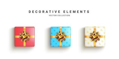 verzameling van realistisch geschenk dozen, decoratief presenteert geïsoleerd Aan wit achtergrond. vector illustratie