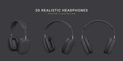 reeks van 3d realistisch zwart draadloze hoofdtelefoons geïsoleerd Aan donker achtergrond. vector illustratie