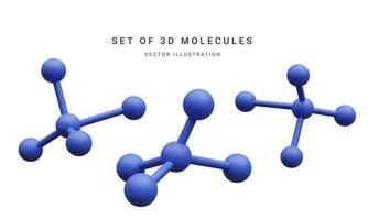 reeks van 3d realistisch abstract moleculen geïsoleerd Aan wit achtergrond. geneesmiddel, biologie, chemie en wetenschap concept in tekenfilm stijl. vector illustratie