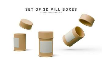 reeks van 3d realistisch pil doos geïsoleerd Aan wit achtergrond. vector illustratie