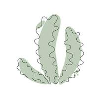 zeewier getrokken in een doorlopend lijn met groen kleur vlekken. een lijn tekening, minimalisme. vector illustratie.