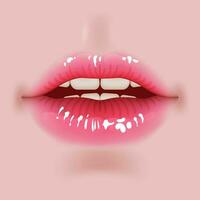 mooi illustratie van realistisch lippen in levendig kleuren. perfect voor schoonheid, verzinnen, en mode concepten. glanzend en glamoureus Look. 3d realistisch lippen in roze, rood tint met tanden. Koreaans bedenken vector