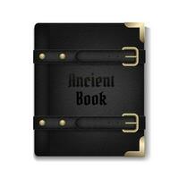 wijnoogst vector beeld van een antiek hardcover boek met een zwart leer Hoes en overladen goud ontwerp. geïsoleerd Aan wit achtergrond, perfect voor plakboek, onderwijs of geschiedenis projecten