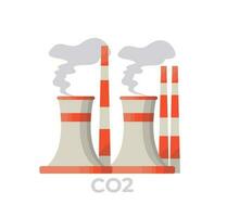 co2 verontreiniging logo. fabriek brandend steenkool met pijpen. schade naar planeet concept. koolstof voetafdruk. vlak vector illustratie.