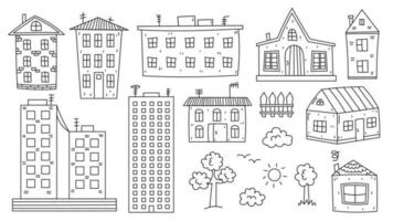 huizen en gebouwen tekening reeks vector