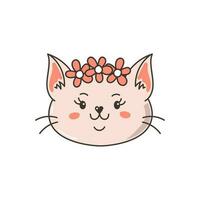 kat met bloemen krans vector