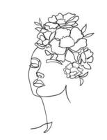 vrouw gezicht met bloemen. modern minimalistische gemakkelijk lineair stijl. schoonheid mode ontwerp vector