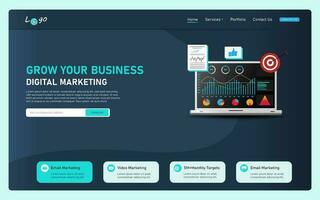 digitaal afzet web sjabloon, realistisch laptop, web sjabloon voor bedrijf en sociaal media marketing, website, viraal, doelwit marketing, seo, trefwoorden, internet marketing, vactor website sjabloon vector