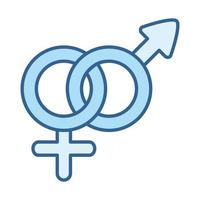 seksuele gezondheid geslacht vrouwelijk en mannelijk samen lijnvulling blauw pictogram vector
