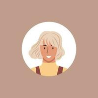 ronde profiel beeld van vrouw avatar voor sociaal netwerken. mode, schoonheid, blauw en zwart. helder vector illustratie in modieus stijl.